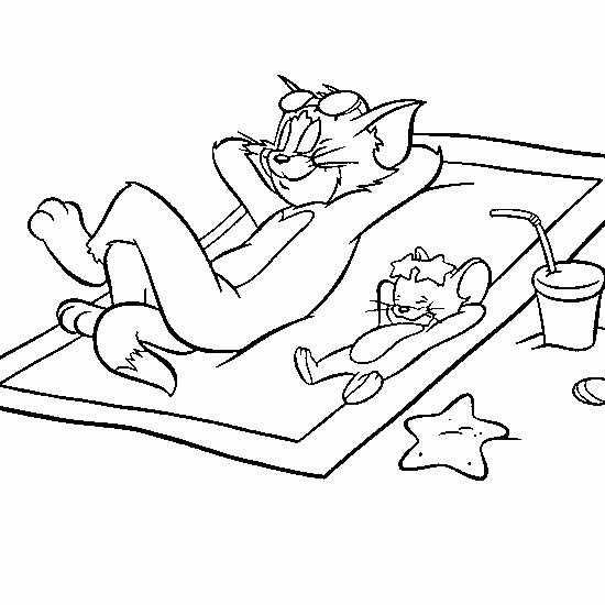 Coloriage Tom et jerry à la plage