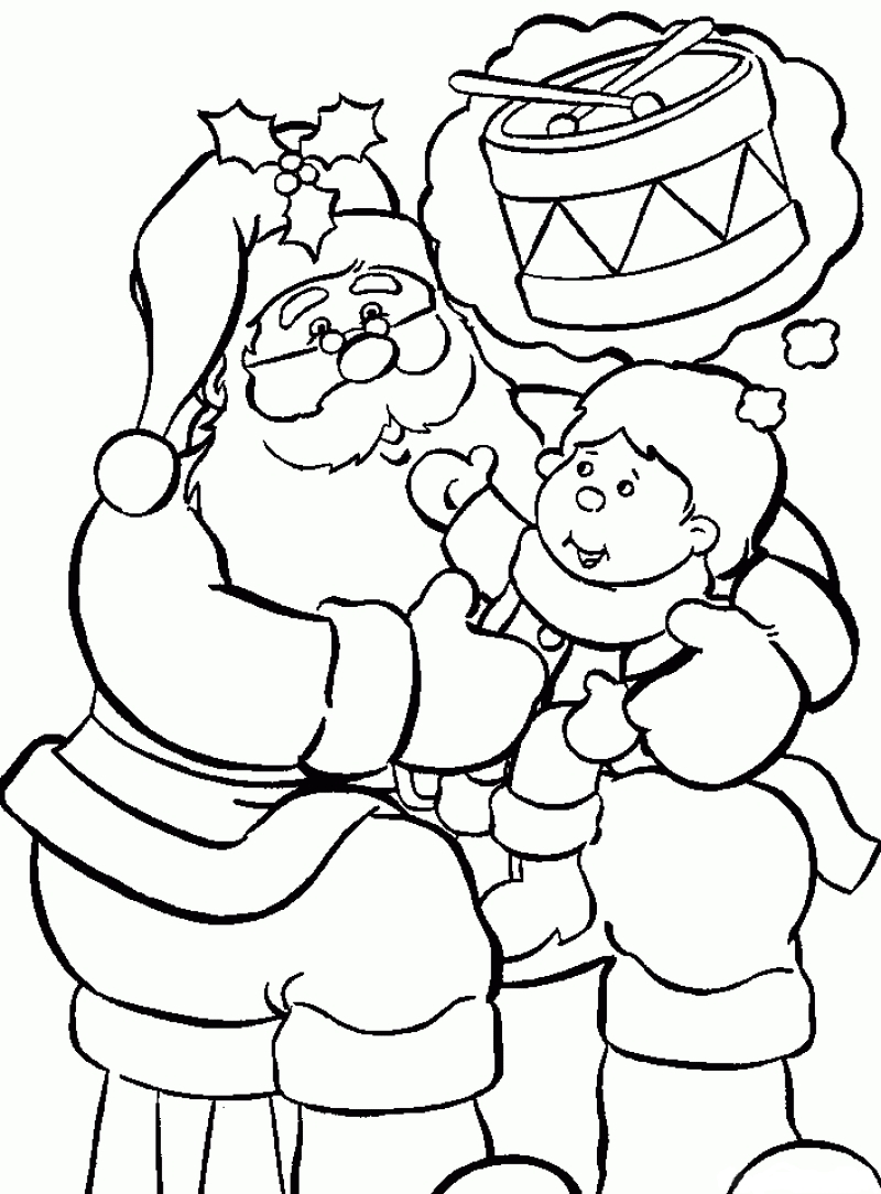 Coloriage enfant avec père noël